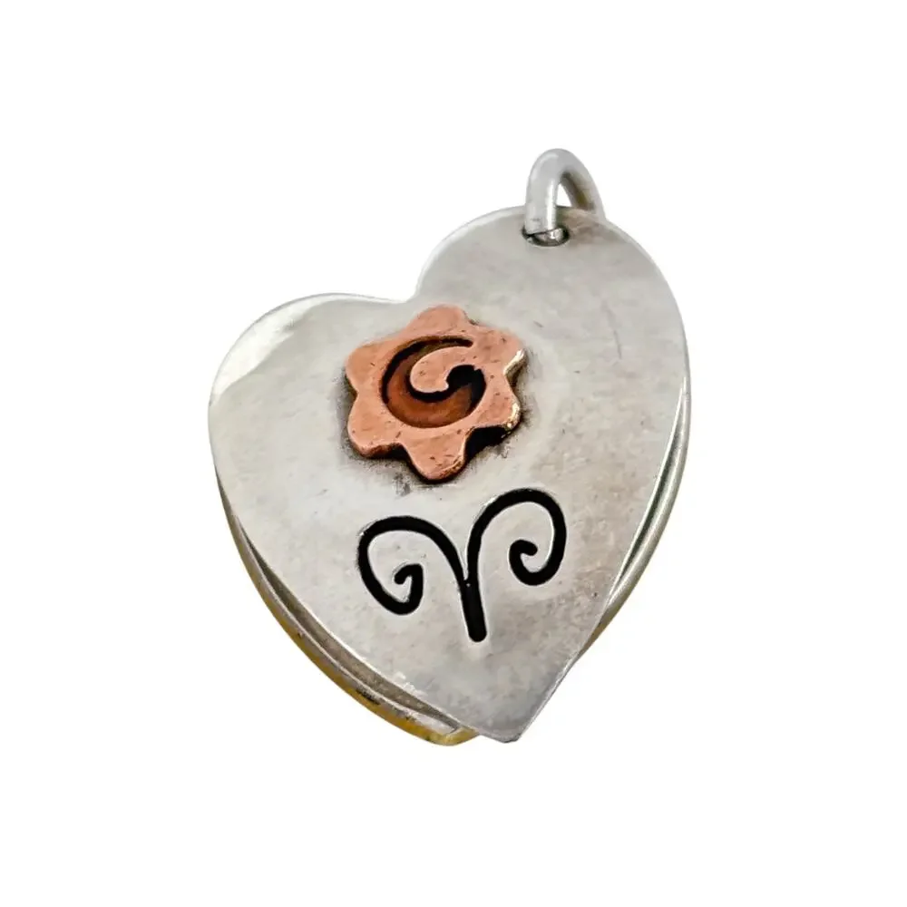 Vintage Sterling Silver 925 Mixed Metal Flower Mom Heart Locket